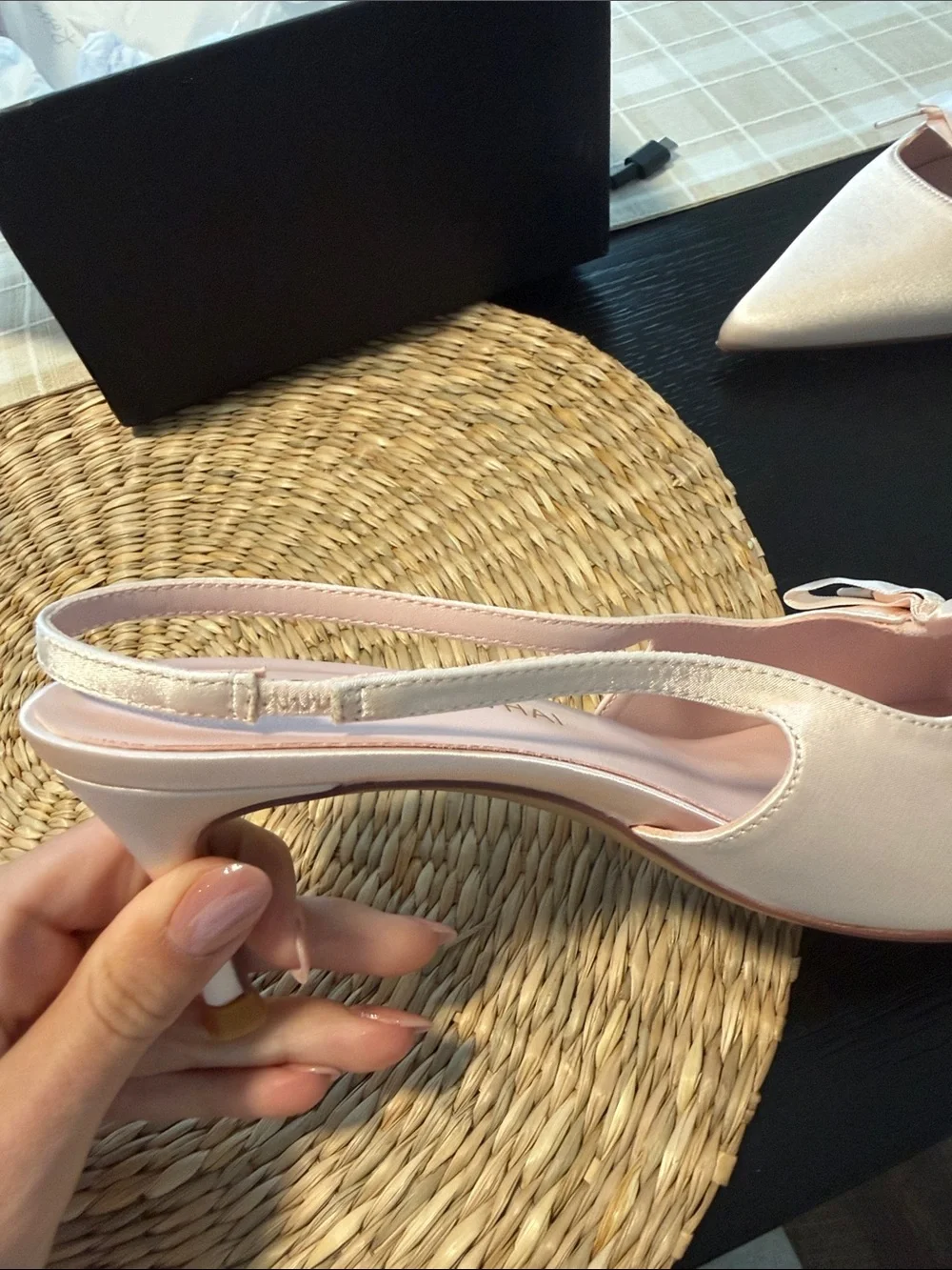 Pink Satin Pointed-Toe Slingback Heels - Picture 3 of 6